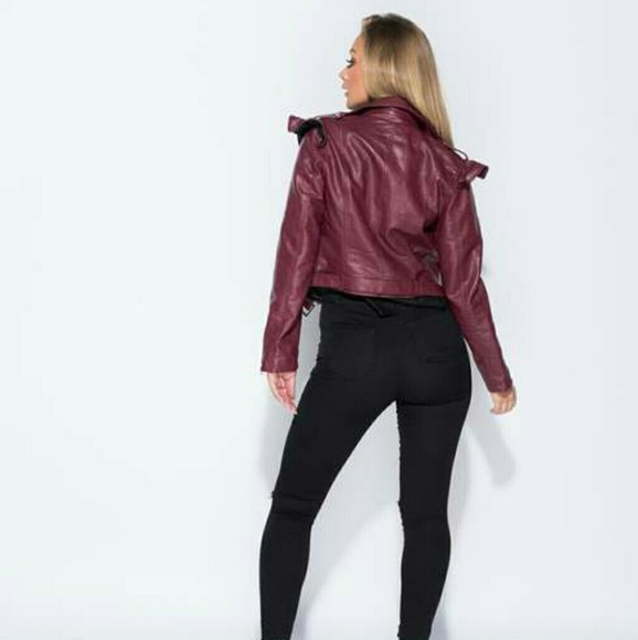 Set the Record straight Wine Biker Leather Jacket - Picture 3 of 3